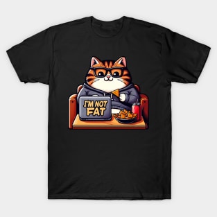 I'm Not Fat meme Chubby Tabby Cat Laptop Couch Potato Nachos Soft Drink T-Shirt
